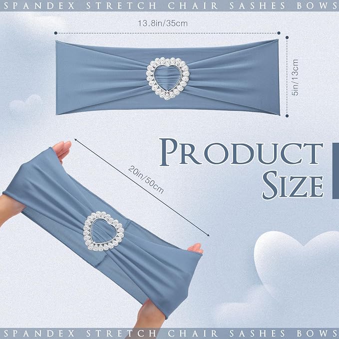 VitalCozy 100 Pcs Spandex Chair Sashes with Heart Buckle Slider,Dusty Blue - Image 2