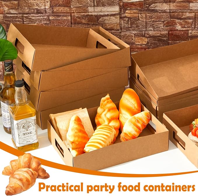 LemonRoad 50 Pack Kraft Cardboard Food Trays Sturdy Disposable Cookie Serving Platters for Parties Paperboard Crate, Dessert Display Tray, Gift Giving, Christmas, Weddings (Brown,16" X 11" X 3") - Image 6