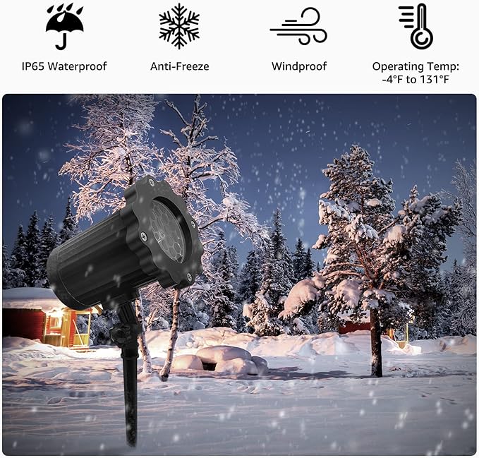 Christmas Snowflake Projector Lights with Outdoor Ground Stakes, IP65 Waterproof Decorative Snowfall LED Lighting Wall Mounted & Floor Mount Garden Patio Indoor Holiday Projector Lamp for Xmas