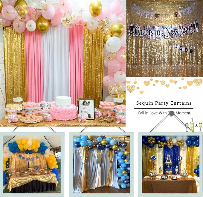 Gold Sequin Backdrop Curtains Glitter Drapes 2FTx8FT 4 Panels - Image 3