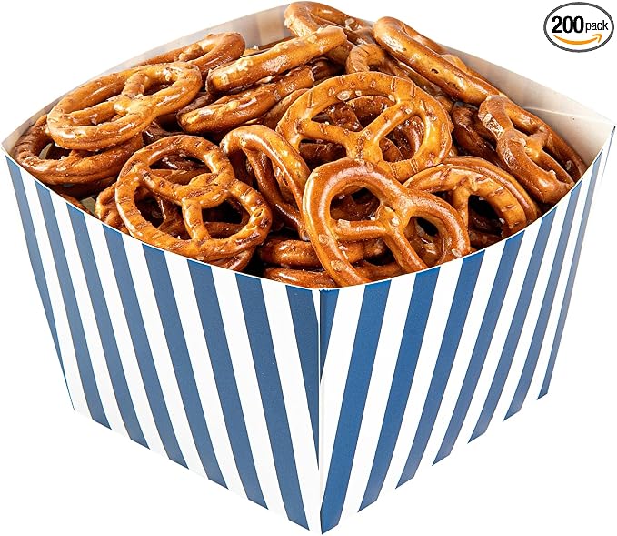 Restaurantware Bio Tek 5.3 x 5.3 x 3.3 Inch Popcorn Boxes 200 Square Mini Treat Boxes - Open-Top Design Grease Impermeable Blue And White Paper Party Favor Containers Disposable Versatile by Restaurantware