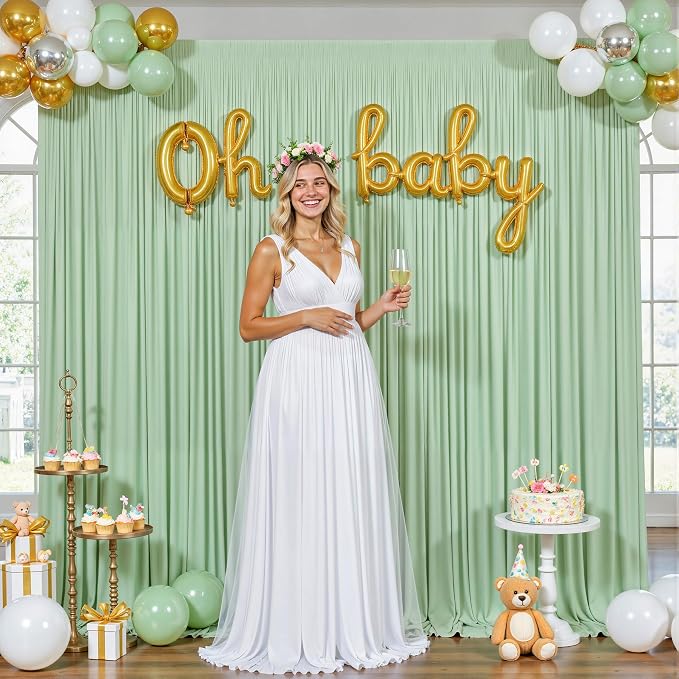 10ft x 7ft Sage Green Backdrop Curtain for Wedding Baby Shower Wrinkle Free Backdrop Drapes Panels for Parties Bridal Shower Birthday Photo Photography Polyester Fabric Background Decoration - Image 3