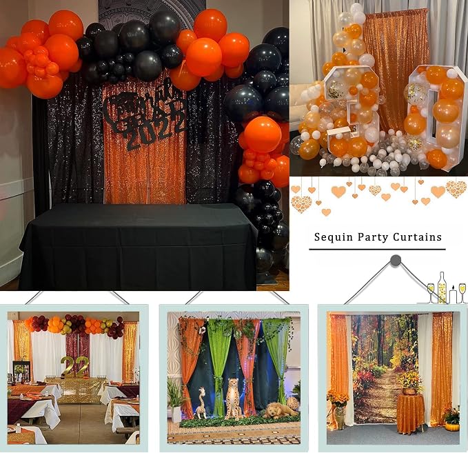 Orange Sequin Backdrop Curtains 2FT x 8FT 2 Panels - Image 3