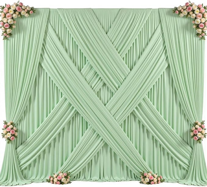 10ft x 7ft Sage Green Backdrop Curtain for Wedding Baby Shower Wrinkle Free Backdrop Drapes Panels for Parties Bridal Shower Birthday Photo Photography Polyester Fabric Background Decoration - Image 9