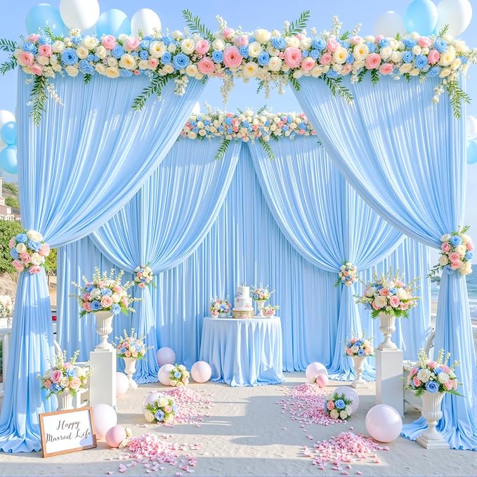 8 Panels Baby Blue Backdrop Curtain for Baby Shower Parties Light Blue Wrinkle Free 40ft x 10ft Backdrop Drapes for Birthday Photo Gender Reveal Photography Polyester Fabric Background Decoration - Image 3