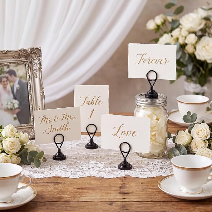 Kathfly 24 Pcs Table Number Holder, 1.7inch Place Card Holder | Weighted-base Ring Clip Holders for Weddings, Buffets, Birthday Parties, Anniversaries, and Office Displays - Image 4