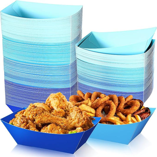 Uiifan 200 Pcs Paper Food Boats Disposable Paper Food Tray,Gradient Blue | Grease Resistant Disposable Serving Tray, Cardboard Hot Dog Holder, Burgers Fries Sandwiches Picnic Party Supplies by Uiifan