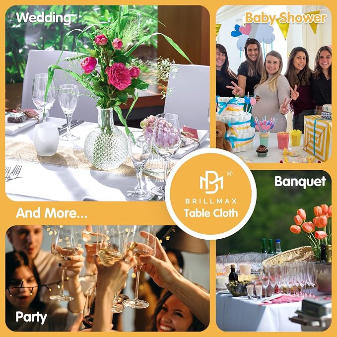 BRILLMAX 4 Pack White Tablecloths 90x156 Inch for 8ft Rectangle Tables | 150 GSM Polyester Fabric, Floor Length Drop, Water, Stain & Wrinkle Resistant Cloth Cover for Wedding Reception Banquet Party - Image 9