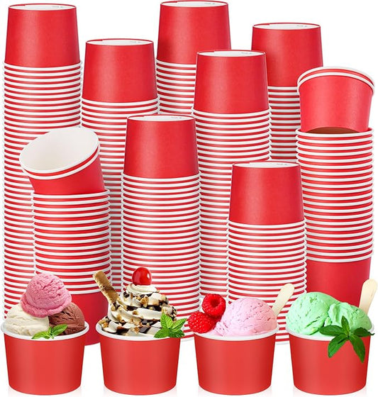 Nuenen 300 Pcs 8 oz Summer Ice Cream Paper Cups Bulk Disposable Dessert Cups Solid Color Paper Dessert Bowls for Snack Sundae Spring Party Favors Ice Cream Bar Supplies (Red) by Nuenen