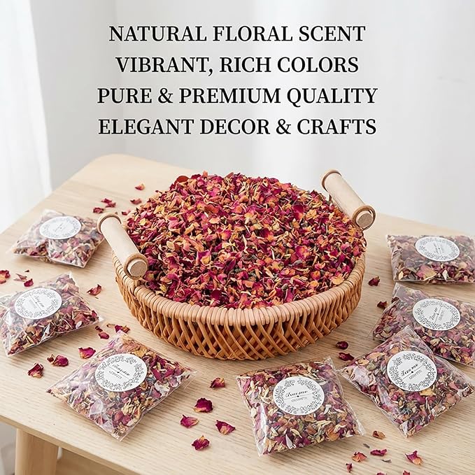 Sukh 8Packs Dried Flower Petals - Biodegradable Wedding Confetti,Natural Real Dried Flower Rose Petal Wedding Confetti for DIY Spa Bath Salts,Soap Making,Candle,Resin Jewelry Crafts,Party Decoration