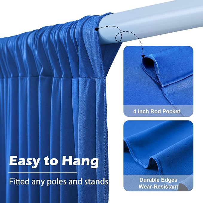 30ft×8ft Wrinkle Free Royal Blue Backdrop Curtain for Parties, 6 Panels 5×8ft Soft Silky Polyester Blue Photo Backdrop Drapes for Boss Baby Birthday Party Wedding Photography Background - Image 7