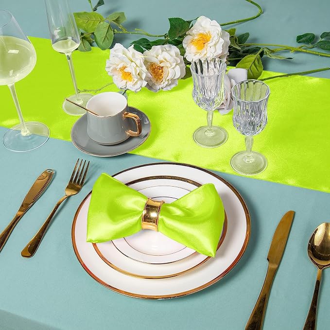 SI Pack of 25 Wedding 12 x 108 inch Satin Table Runner for Wedding, Decorations for Graduations, Engagements, Birthday Parties, Banquets, Runners fit Rectangle, Round Table - Neon Yellow - Image 5