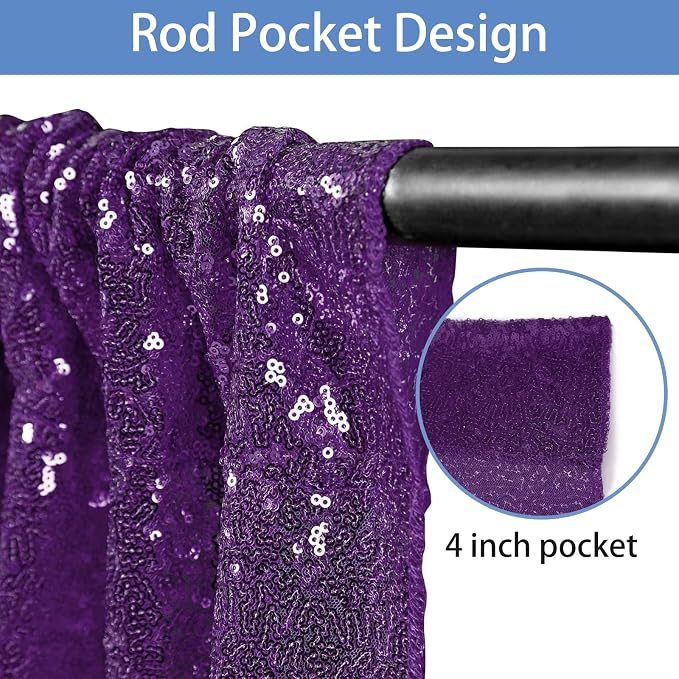 Hahuho Purple Sequin Backdrop Curtain, 2PCS 2FTx8FT Glitter Backdrop Curtain for Parties, Christmas, Wedding, Party Decoration（2 Panels, 2FT x 8FT, Purple - Image 2