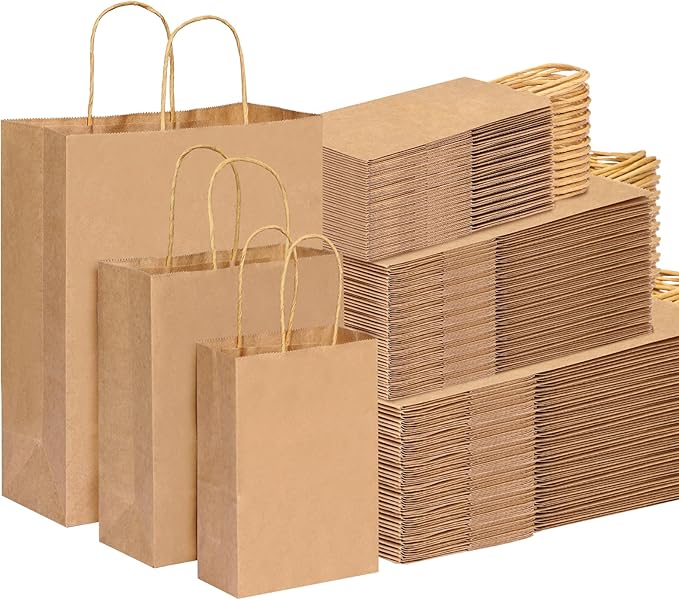 OUTUXED 180pcs Paper Bags with Handles Brown Kraft Paper Gift Bags | Assorted Sizes (8/10/12.6 Inches) Brown Paper Gift Bags with Handles Bulk for Merchandise, Retail, Shopping, Party Favors by Outuxed