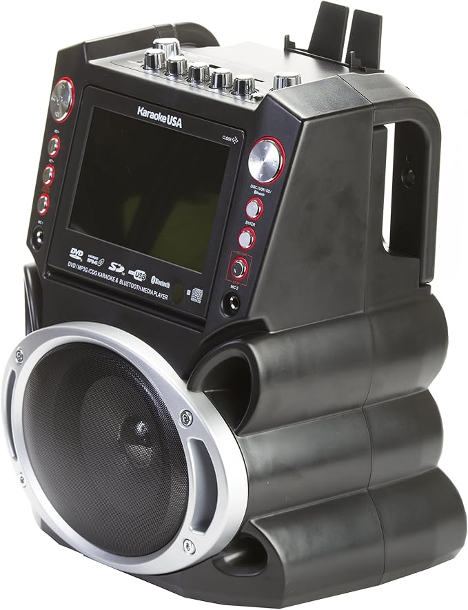 Karaoke USA GF845 Complete Karaoke System with 2 Microphones, Remote Control, 7” Color Display, LED Lights - Works with DVD, Bluetooth, CD, MP3 and All Devices