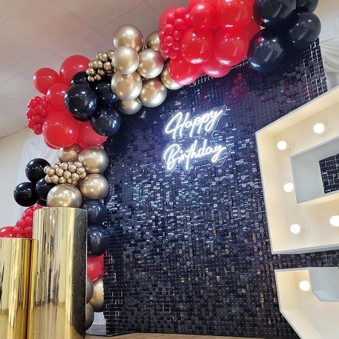 COKAOBE Black Shimmer Wall Backdrop, 36PCS Square Sequin Shimmer Backdrop Panel, Photo Backdrops for Birthday, Anniversary, Wedding, Graduation & Bachelorette Party Decoration - Image 6