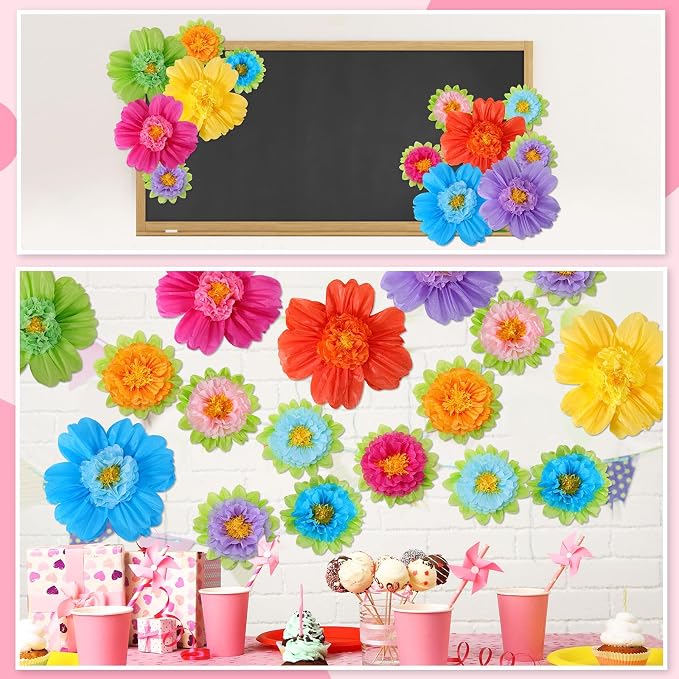 TaoBary Giant Tissue Paper Flowers, 20",10", Rainbow Color, 48 Pcs | Complete 2 Size Set, Pre-folded for Easy Shaping, Mexican Paper Pom Poms, Lightweight for Fiesta and Birthday Wall Decor - Image 5