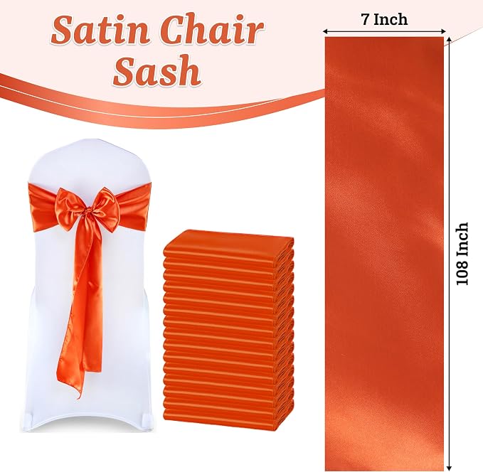 VDS Satin Chair Sashes Chair Cover Back Tie Sateen Bows Ribbon for Wedding Birthday Graduation Engagement Ceremony Event Party Banquet Venue Hotel All Dining Chair Decoration (150PC) (Brunt Orange) - Image 3