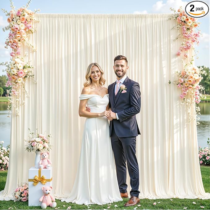 10ft x 10ft Champagne Backdrop Curtain for Baby Shower Wrinkle Free Backdrop Drapes Panels for Parties Wedding Bridal Shower Birthday Photo Photography Polyester Fabric Background Decoration by Suppromo