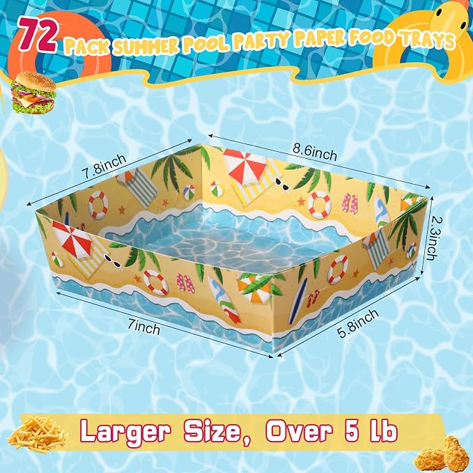 Ziliny 72 Pcs Summer Pool Beach Party Supplies 5 lb Paper Serving Food Tray | Pool Party Trays Supplies Summer Theme Decorations Paper Bowls Pool Tray Bowl for Birthday Party - Image 3