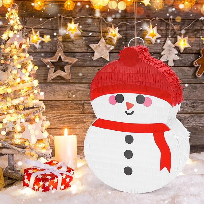 Cute Snowman Pinatas Bundle with a Blindfold and a Bat (17 x 12 x 4 Inches), Perfect for Winter Holiday boys and girls Birthday Parties, Christmas Party Decorations Games for Kids Party