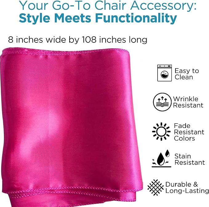 Leading Linens 200 pcs Fuchsia 108"x8" Satin Bow Sash Chair Cover Decor | Elegant satin chair bow sashes, perfect for weddings, receptions, banquets, & parties. Reusable & washable. - Image 2
