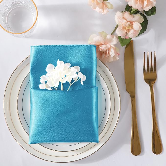 MILVOWOC 72 Pack Square Teal Satin Napkins 20 x 20 Inch | Soft Silk Dinner Napkins, Smooth Decorative Table Napkins, Washable & Reusable Cloth, For Weddings Dinner Restaurant Party - Image 3