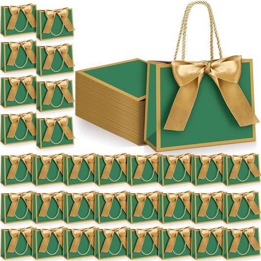 Kolldenn 50 Pcs Metallic Gift Bags with Handle 7.5 x 6 x 2.8 Inch Small Green Gold Thank You Bag with Bow Ribbon for Christmas Wedding Birthday Bridal Shower Bridesmaid Graduation Party Favor by Unknown