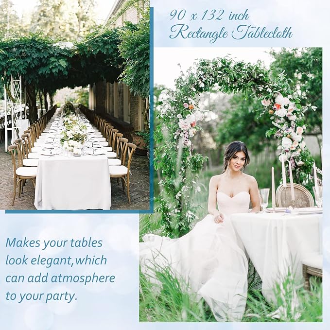 fani 8 Packs White Tablecloth - 90 x 132 Inch for 6Ft Tables | Washable Polyester Fabric, Stain Wrinkle Resistant Rectangle Table Cloth for Wedding Banquets Parties Buffet Dining - Image 6