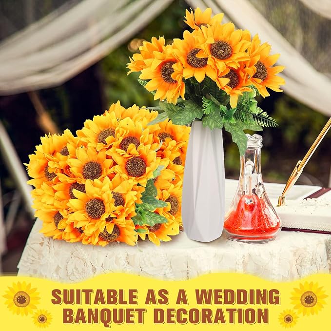 Roshtia 30 Bunches Sunflower Artificial Flowers, Each with 7 Heads, 11.8'' High Bride Holding Silk Bouquet Sunflower Decor Centerpieces for Tables Party Wedding Home Decor Craft - Image 7