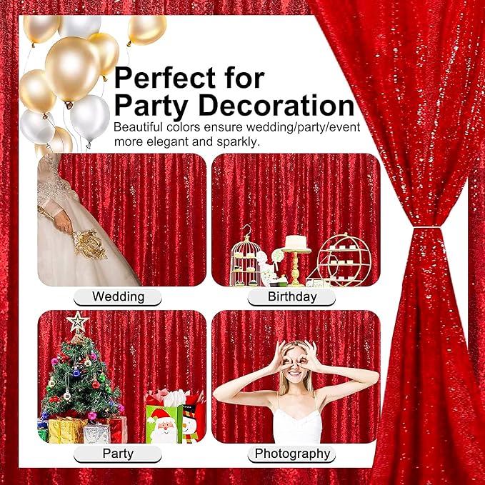 Red Sequin Curtains 2FTx8FT 4 Panels - Image 5