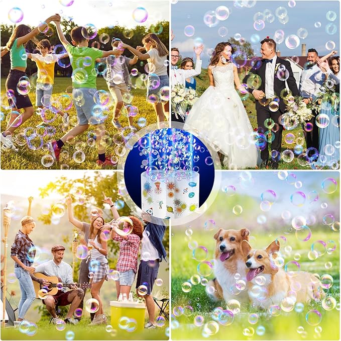 Panamalar Fireworks Bubble Machine, Automatic Bubble Blower Maker for Kids 20000+ Bubbles per Min, 26 Holes Bubble Machine with Lights/240ml Solution, DIY Sticker Bubble Toys for Outdoor Party Wedding