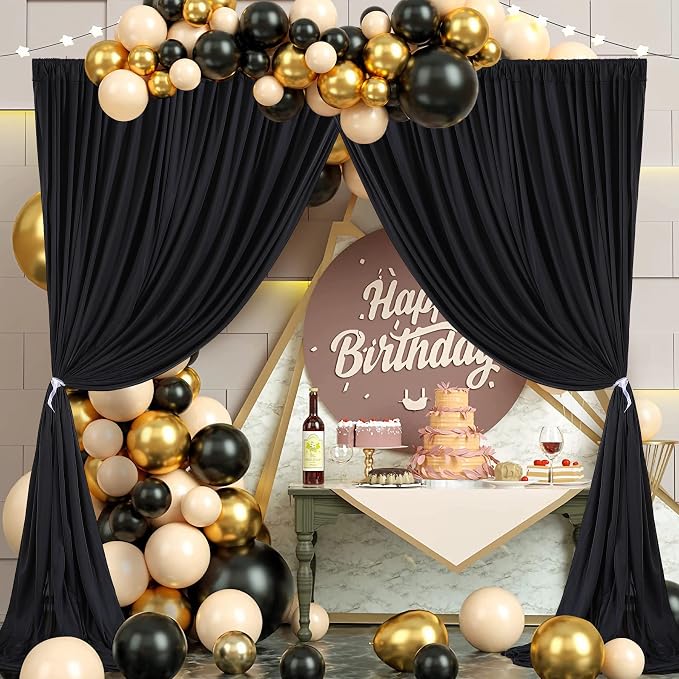 Black Backdrop Curtains 8 x 10 ft for Photo Background Wrinkle Free Drapes | Soft Polyester Fabric,Natural Drape,Top Rod Pocket,Washable & Reusable,For Wedding Birthday Party Decor,4ft x 10ft 2 Panels - Image 7