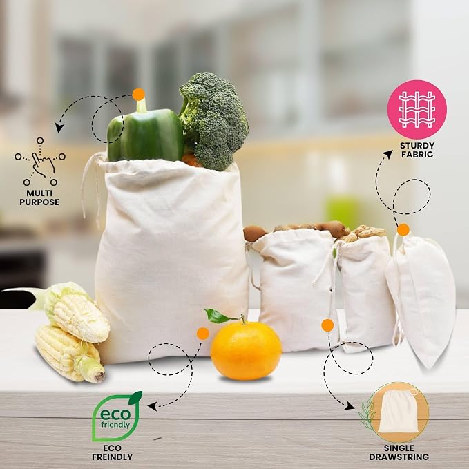 (12x16 in 25pcs) Single Drawstring Muslin Bags, Sachet Bags - Reusable & Washable Cotton Spice Bags for Cooking, Ideal Kitchen & Grocery Storage cloth bags, Reusable Produce Bags - Image 3