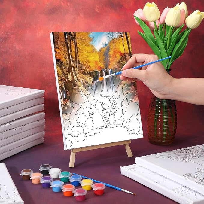 Zhanmai 12 Pack Pre Drawn Canvas for Painting Sip and Paint Kit 8" x 10" Paint Party Set Canvas Painting Pre Printed Canvases for Party Favor DIY Virtual Adult's Date Night(Realistic Landscape)