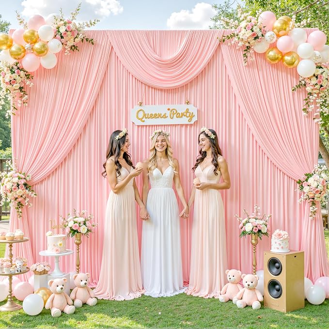 10ft x 7ft Blush Pink Backdrop Curtain for Parties Pink Wrinkle Free Backdrop Drapes Panels for Baby Shower Wedding Birthday Photo Gender Reveal Photography Polyester Fabric Background Decoration - Image 5