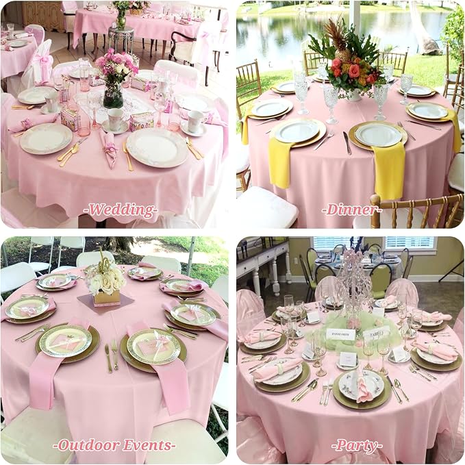 Showgeous 4 Pack Pink Polyester 120 Inch Round Tablecloths | Soft polyester, wrinkle resistant, fade resistant, smooth finish, fine stitching, folded hems, reusable, machine washable - Image 7