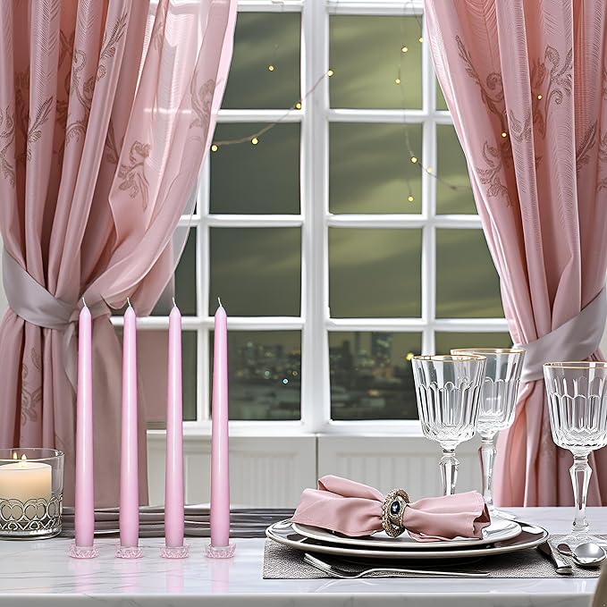 24 Pack Pink Taper Candles丨Taper Candles 10 Inch Dripless丨Unscented & Smokeless Candlesticks Bulk丨7-8 Hours Long Burning Tall Candles丨Ideal for Christmas Weddings Parties Dinner