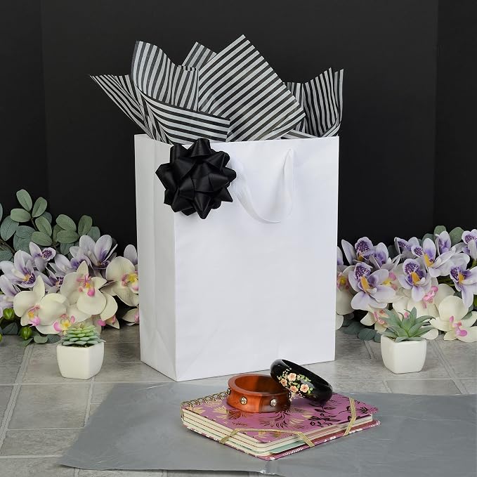 Prime Line Packaging White Gift Bags, Kraft Shopping Bags with Handles for Holidays, Weddings, Birthdays, Baby Showers, Christening, Bulk, 10x5x13, 50 Pack - Image 6