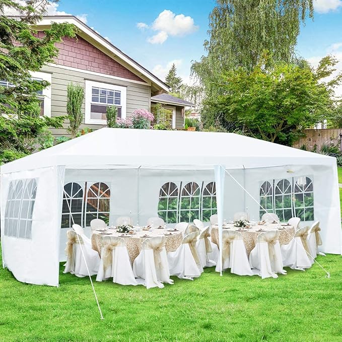 Tangkula Outdoor 10 x 20 Feet Canopy Tent, Party Wedding Tent with Removable Walls, Portable Canopy Shelter Gazebo Pavilion for Event, Backyard, White Tent w/Carry Bag (4 Sidewalls)