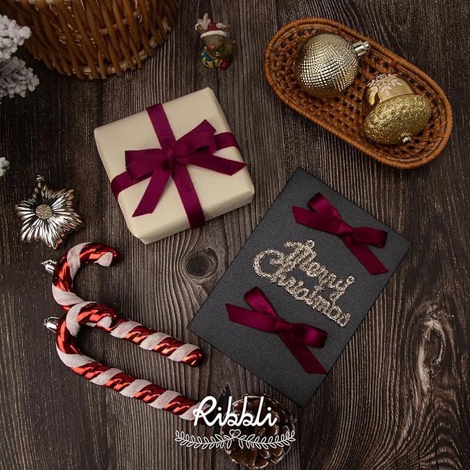 Ribbli Burgundy Velvet Ribbon Double Faced 3/8 Inch 10-Yard Spool Burgundy Ribbon Use for Christmas Tree Ornaments Gift Wrapping Wreath Decoration Wedding Boutonnieres