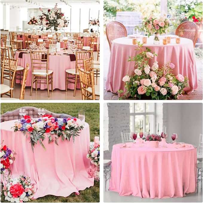 4 Pack 70 Inch Pink Polyester Round Table Cloth Washable Decorative Fabric Table Covers for Wedding Dining Table Buffet Parties Banquet Decor - Image 6