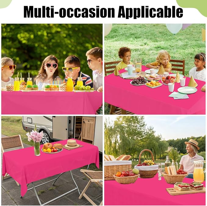 Smiry Disposable Table Cloth - 6 Pack, 54 x 108 Inch Waterproof Rectangle Tablecloths for Parties, Decorative Plastic Table Cover, Leakproof & Sturdy, Hot Pink - Image 7