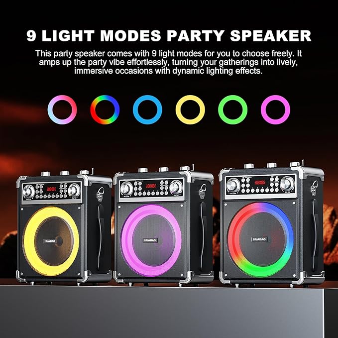 Karaoke Machine with 2 Wireless Microphones, Portable Bluetooth Speaker of Adults & Kids, PA System with Remote & Lights, Bass/Treble Control, Support USB/AUX/TF/FM, Party Speaker for Home