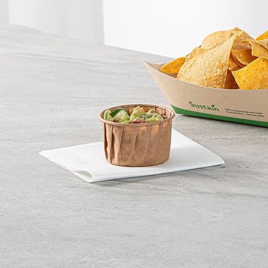 Restaurantware-Sustain 3.3 Ounce Portion Cups, 2000 Disposable Condiment Cups - Compostable, Versatile, Kraft Paper Sample Food Cups, Stylish, For Serving Dips, Jams, Sauces, Nuts, And More - Image 4