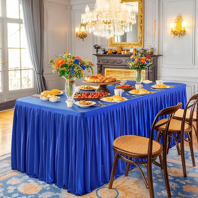 Wish Care 6 Pack Royal Blue Rectangle Table Clothes for 8 Foot Tables, Polyester Fitted Tablecloths 8ft Stretch Table Cover for Wedding, Birthday, Parties, Trade Show, Craft Show - Image 6