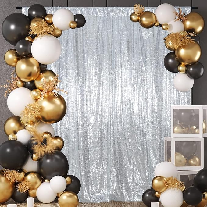 Silver Sequin Backdrop Curtains, Silver Backdrop 6ftx6ft Glitter Photo Backdrop Curtain for Party Decoration Thickened Sparkle Photoshoot Background NO See-Through by JuyaDelight