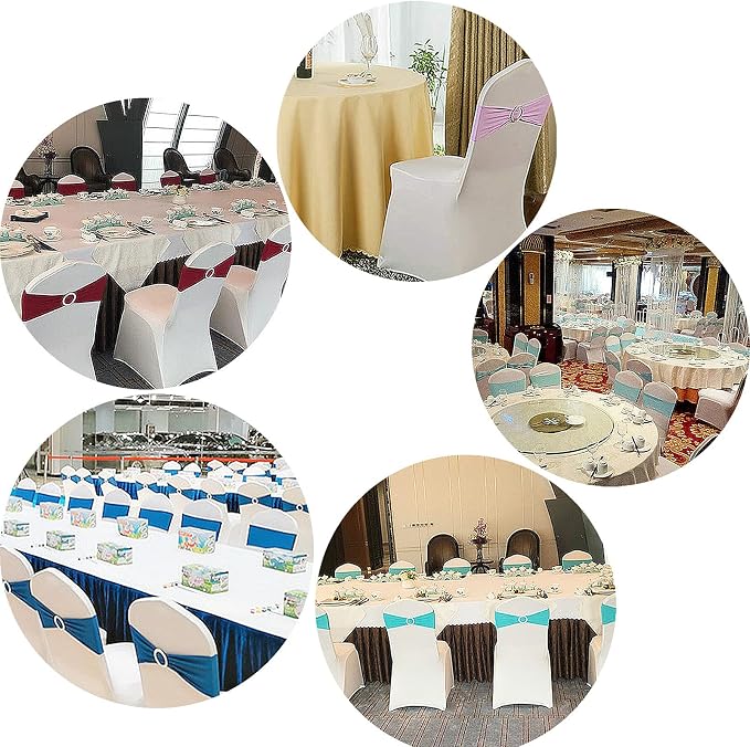Dimatic Spandex Chair Sashes Bands 100PCS Stretch Chair Cover Ties Bows with Buckle Slider Wedding Party Reception Banquet Decoration (Metallic - Silver) - Image 6