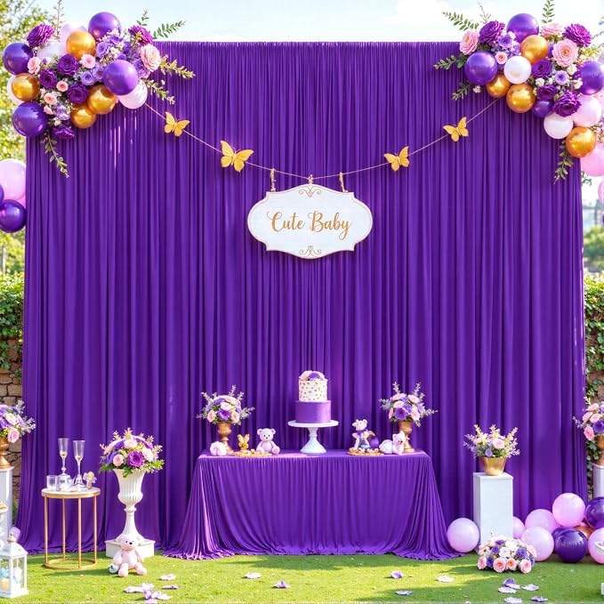 Purple Backdrop Curtain for Parties Wedding Wrinkle Free Purple Photo Curtains Backdrop Drapes Fabric Decoration for Birthday Party Photography 5ft x 8ft,2 Panels - Image 2