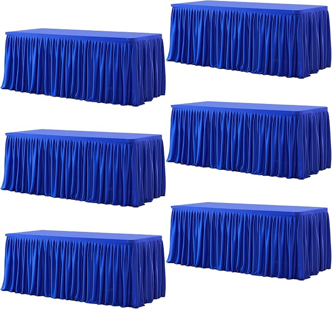 Wish Care 6 Pack Royal Blue Rectangle Table Clothes for 8 Foot Tables, Polyester Fitted Tablecloths 8ft Stretch Table Cover for Wedding, Birthday, Parties, Trade Show, Craft Show - Image 8